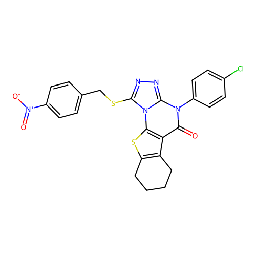 4-(4-chlorophenyl)-1-((4-nitrobenzyl)thio)-6,7,8,9-tetrahydrobenzo[4,5]thieno[3,2-e][1,2,4]triazolo[4,3-a]pyrimidin-5(4H)-one structure