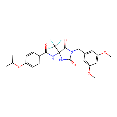 N-(1-(3,5-dimethoxybenzyl)-2,5-dioxo-4-(trifluoromethyl)imidazolidin-4-yl)-4-isopropoxybenzamide structure