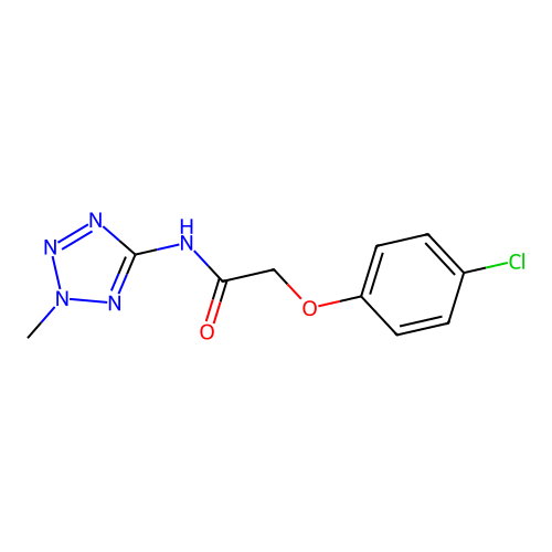 2-(4-chlorophenoxy)-N-(2-methyl-2H-tetrazol-5-yl)acetamide structure