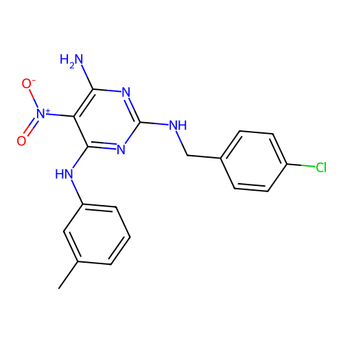 N~2~-(4-chlorobenzyl)-N~4~-(3-methylphenyl)-5-nitropyrimidine-2,4,6-triamine structure