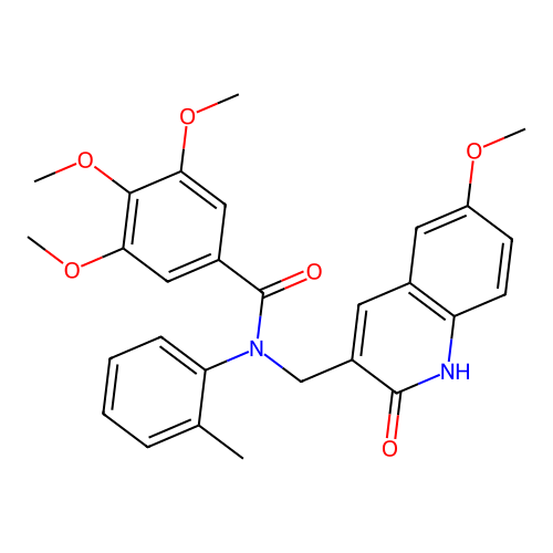3,4,5-trimethoxy-N-[(6-methoxy-2-oxo-1H-quinolin-3-yl)methyl]-N-(2-methylphenyl)benzamide structure