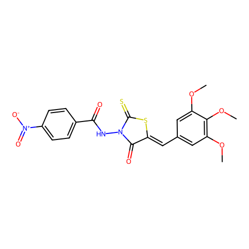 (Z)-4-nitro-N-(4-oxo-2-thioxo-5-(3,4,5-trimethoxybenzylidene)thiazolidin-3-yl)benzamide structure