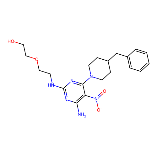 2-(2-((4-amino-6-(4-benzylpiperidin-1-yl)-5-nitropyrimidin-2-yl)amino)ethoxy)ethanol structure