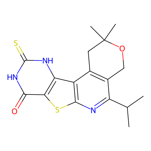 5-isopropyl-2,2-dimethyl-10-thioxo-4,9,10,11-tetrahydro-1H-pyrano[4'',3'':4',5']pyrido[3',2':4,5]thieno[3,2-d]pyrimidin-8(2H)-one structure