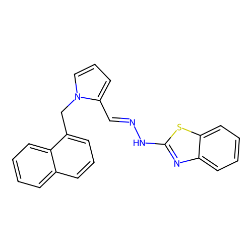 (E)-2-(2-((1-(naphthalen-1-ylmethyl)-1H-pyrrol-2-yl)methylene)hydrazinyl)benzo[d]thiazole structure