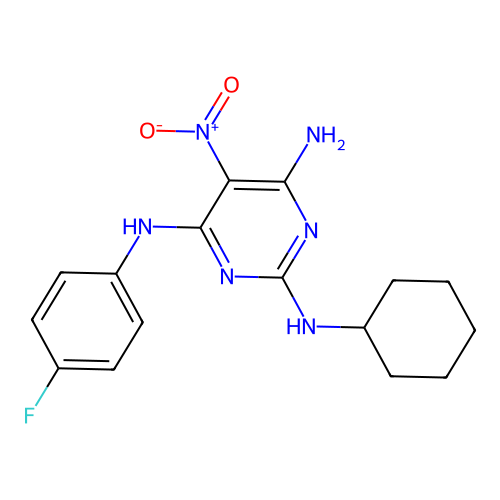 [6-Amino-2-(cyclohexylamino)-5-nitropyrimidin-4-yl](4-fluorophenyl)amine structure