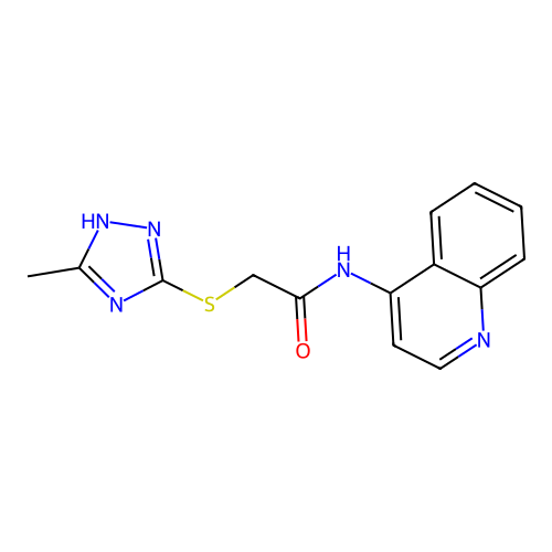 2-[(5-methyl-4H-1,2,4-triazol-3-yl)thio]-N-4-quinolinylacetamide structure