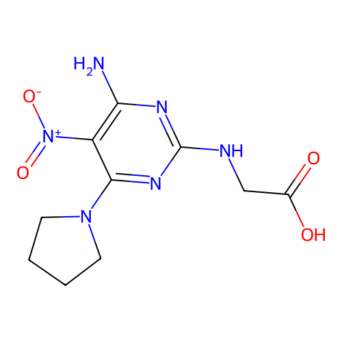 N-[4-amino-5-nitro-6-(pyrrolidin-1-yl)pyrimidin-2-yl]glycine structure