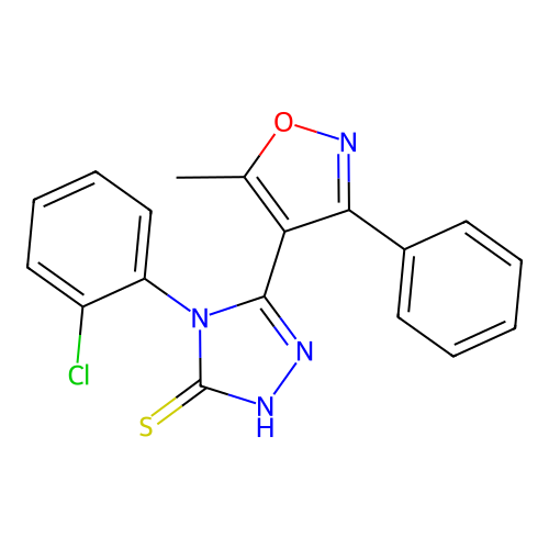4-(2-chlorophenyl)-3-(5-methyl-3-phenyl-4-isoxazolyl)-1H-1,2,4-triazole-5-thione structure