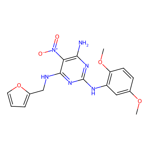 2-N-(2,5-dimethoxyphenyl)-4-N-(furan-2-ylmethyl)-5-nitropyrimidine-2,4,6-triamine structure