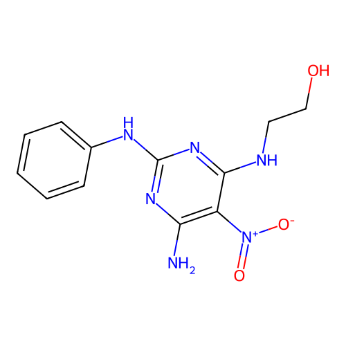2-[(6-Amino-2-anilino-5-nitropyrimidin-4-yl)amino]ethanol structure