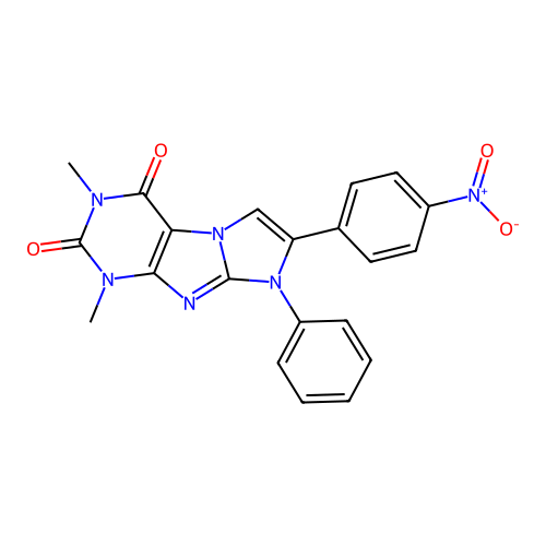 1,3-dimethyl-7-(4-nitrophenyl)-8-phenyl-1H-imidazo[2,1-f]purine-2,4(3H,8H)-dione structure
