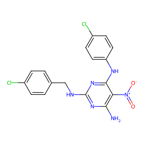 N~2~-(4-chlorobenzyl)-N~4~-(4-chlorophenyl)-5-nitropyrimidine-2,4,6-triamine structure