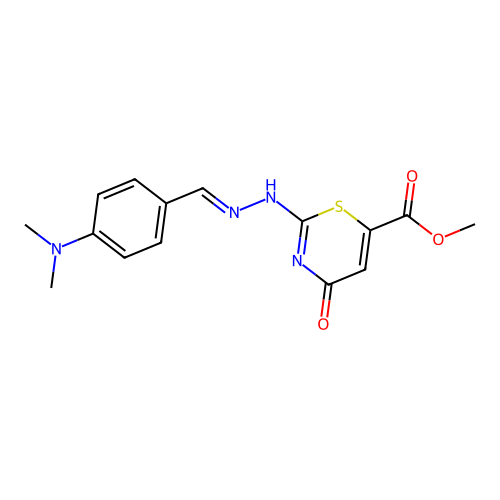 methyl 2-{(2E)-2-[4-(dimethylamino)benzylidene]hydrazinyl}-4-oxo-4H-1,3-thiazine-6-carboxylate structure