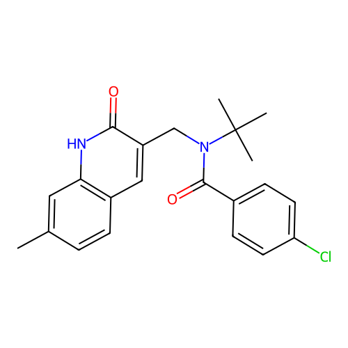 N-tert-butyl-4-chloro-N-[(7-methyl-2-oxo-1H-quinolin-3-yl)methyl]benzamide structure