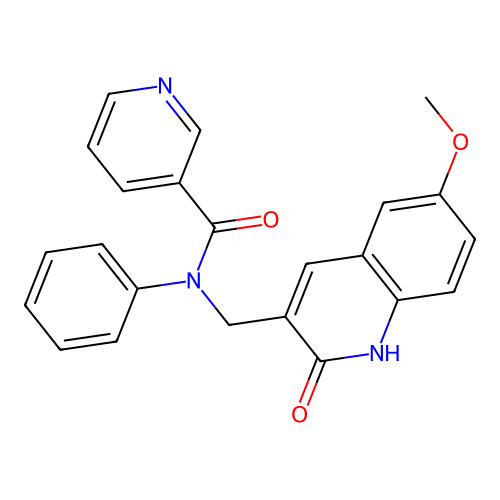 N-[(6-methoxy-2-oxo-1H-quinolin-3-yl)methyl]-N-phenylpyridine-3-carboxamide structure