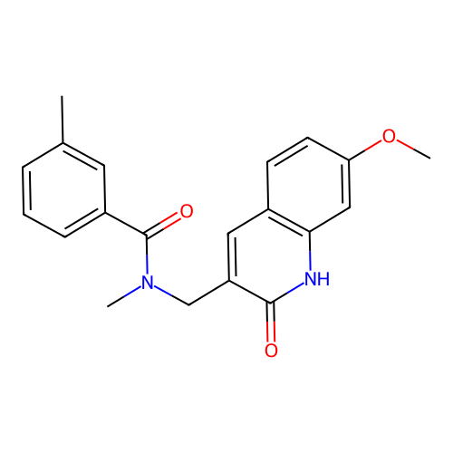 N-[(7-methoxy-2-oxo-1H-quinolin-3-yl)methyl]-N,3-dimethylbenzamide structure