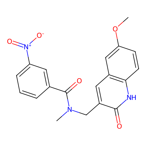 N-((2-hydroxy-6-methoxyquinolin-3-yl)methyl)-N-methyl-3-nitrobenzamide structure