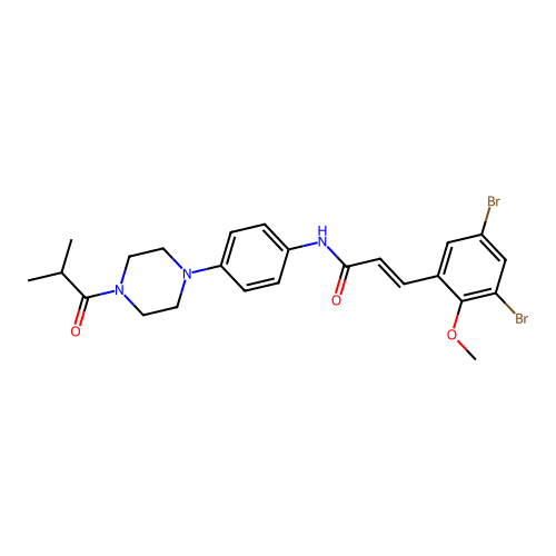 (E)-3-(3,5-dibromo-2-methoxyphenyl)-N-(4-(4-isobutyrylpiperazin-1-yl)phenyl)acrylamide structure