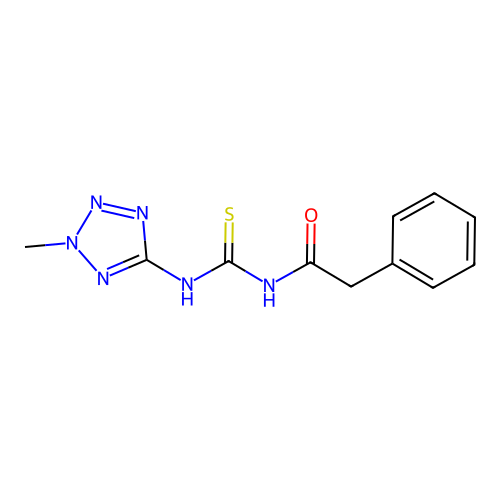 N-{[(2-methyl-2H-tetrazol-5-yl)amino]carbonothioyl}-2-phenylacetamide structure
