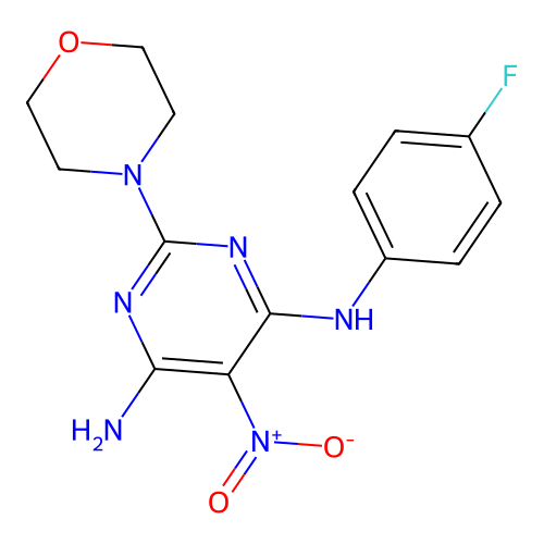 (6-Amino-2-morpholin-4-yl-5-nitropyrimidin-4-yl)(4-fluorophenyl)amine structure