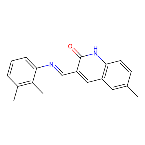 (E)-3-(((2,3-dimethylphenyl)imino)methyl)-6-methylquinolin-2-ol structure