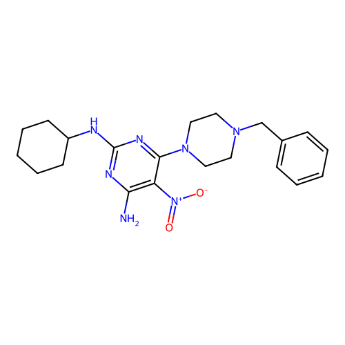 {4-Amino-5-nitro-6-[4-benzylpiperazinyl]pyrimidin-2-yl}cyclohexylamine structure
