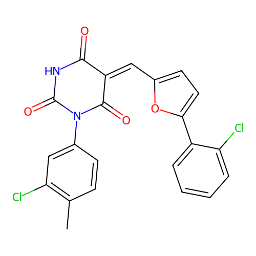 (5Z)-1-(3-chloro-4-methylphenyl)-5-[[5-(2-chlorophenyl)furan-2-yl]methylidene]-1,3-diazinane-2,4,6-trione structure