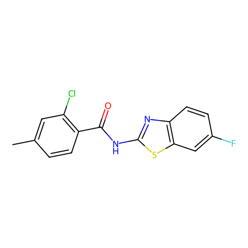 2-chloro-N-(6-fluoro-1,3-benzothiazol-2-yl)-4-methylbenzamide structure