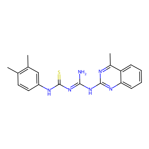 1-(3,4-dimethylphenyl)-3-[N-(4-methylquinazolin-2-yl)carbamimidoyl]thiourea structure