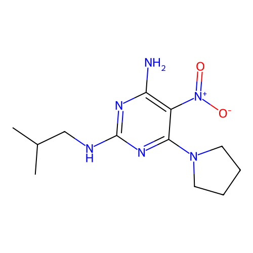 N~2~-(2-methylpropyl)-5-nitro-6-(pyrrolidin-1-yl)pyrimidine-2,4-diamine structure