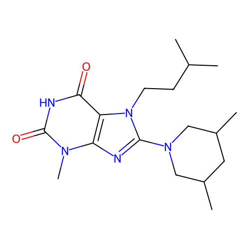 8-(3,5-dimethylpiperidin-1-yl)-7-isopentyl-3-methyl-1H-purine-2,6(3H,7H)-dione structure