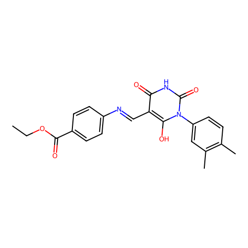 (E)-ethyl 4-(((1-(3,4-dimethylphenyl)-2,4,6-trioxotetrahydropyrimidin-5(2H)-ylidene)methyl)amino)benzoate structure