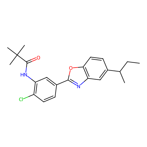N-(5-(5-(sec-butyl)benzo[d]oxazol-2-yl)-2-chlorophenyl)pivalamide structure