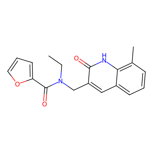 N-ethyl-N-[(8-methyl-2-oxo-1H-quinolin-3-yl)methyl]furan-2-carboxamide structure