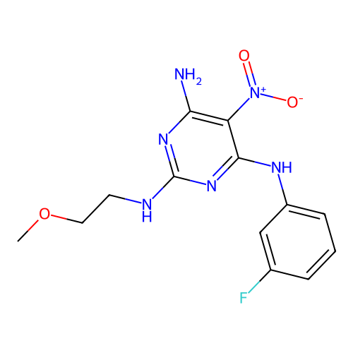 {6-Amino-2-[(2-methoxyethyl)amino]-5-nitropyrimidin-4-yl}(3-fluorophenyl)amine structure
