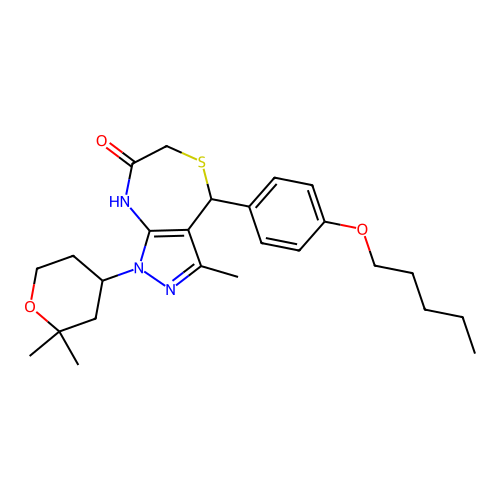 1-(2,2-dimethyloxan-4-yl)-3-methyl-4-(4-pentoxyphenyl)-2,4-dihydropyrazolo[3,4-e][1,4]thiazepin-7-one structure