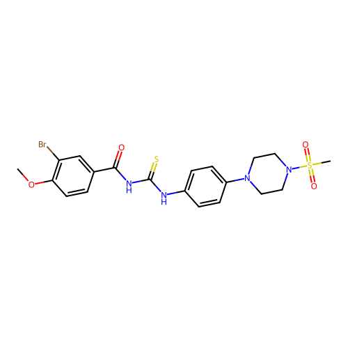 3-bromo-4-methoxy-N-((4-(4-(methylsulfonyl)piperazin-1-yl)phenyl)carbamothioyl)benzamide structure