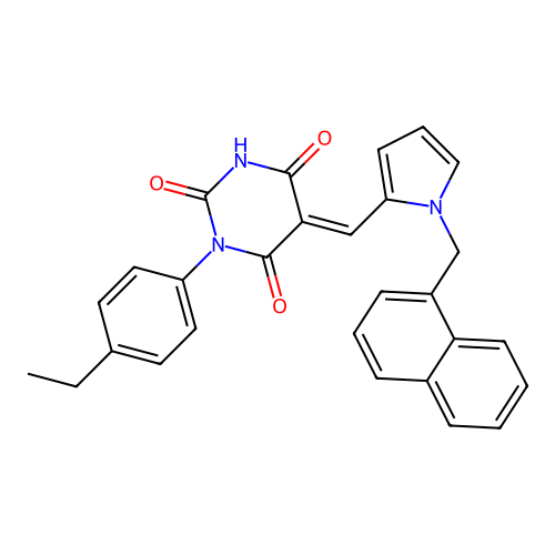 (E)-1-(4-ethylphenyl)-5-((1-(naphthalen-1-ylmethyl)-1H-pyrrol-2-yl)methylene)pyrimidine-2,4,6(1H,3H,5H)-trione structure
