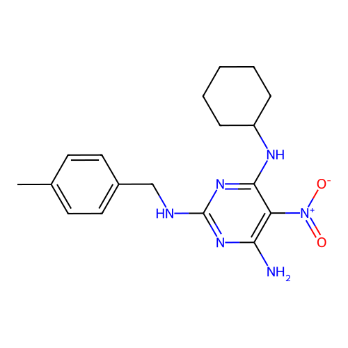 N~4~-cyclohexyl-N~2~-(4-methylbenzyl)-5-nitropyrimidine-2,4,6-triamine structure