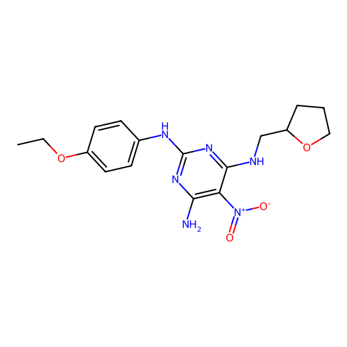 N2-(4-ethoxyphenyl)-5-nitro-N4-((tetrahydrofuran-2-yl)methyl)pyrimidine-2,4,6-triamine structure