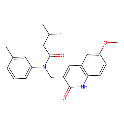 N-((2-hydroxy-6-methoxyquinolin-3-yl)methyl)-3-methyl-N-(m-tolyl)butanamide structure