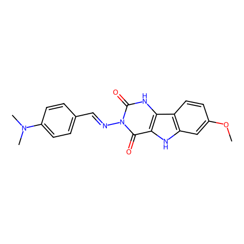 (E)-3-((4-(dimethylamino)benzylidene)amino)-7-methoxy-1H-pyrimido[5,4-b]indole-2,4(3H,5H)-dione structure