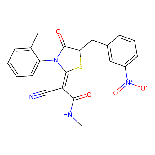 (2Z)-2-cyano-N-methyl-2-[3-(2-methylphenyl)-5-(3-nitrobenzyl)-4-oxo-1,3-thiazolidin-2-ylidene]ethanamide structure