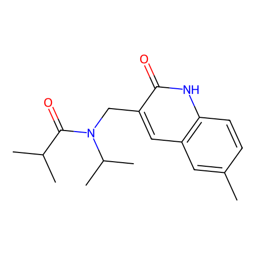 2-methyl-N-[(6-methyl-2-oxo-1H-quinolin-3-yl)methyl]-N-propan-2-ylpropanamide structure
