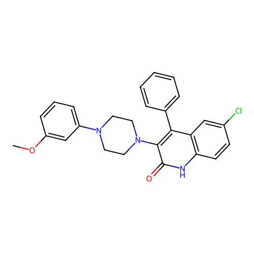 6-chloro-3-[4-(3-methoxyphenyl)piperazin-1-yl]-4-phenylquinolin-2(1H)-one structure