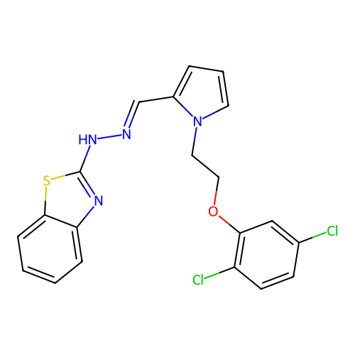 N-[[1-[2-(2,5-dichlorophenoxy)ethyl]pyrrol-2-yl]methylideneamino]benzothiazol-2-amine structure