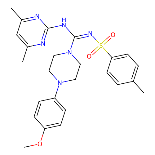 N-(4,6-dimethyl-2-pyrimidinyl)-4-(4-methoxyphenyl)-N'-[(4-methylphenyl)sulfonyl]-1-piperazinecarboximidamide structure