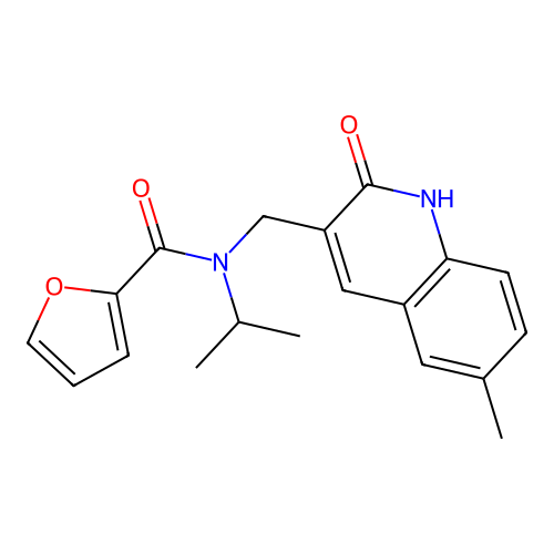 N-[(6-methyl-2-oxo-1H-quinolin-3-yl)methyl]-N-propan-2-ylfuran-2-carboxamide structure