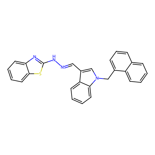 (E)-2-(2-((1-(naphthalen-1-ylmethyl)-1H-indol-3-yl)methylene)hydrazinyl)benzo[d]thiazole structure